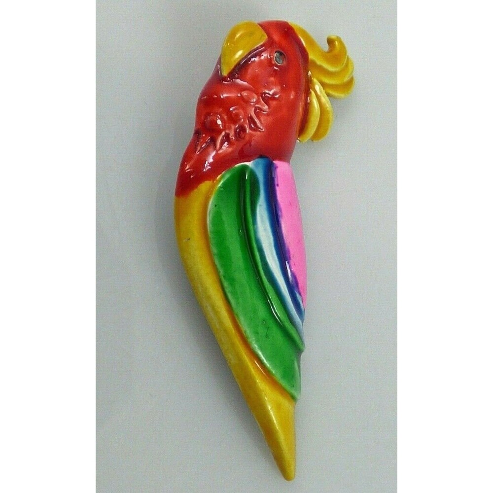 Vintage Tropical Macaw Parrot Brooch Pin Enamel Colorful Gold Tone Metal Estate